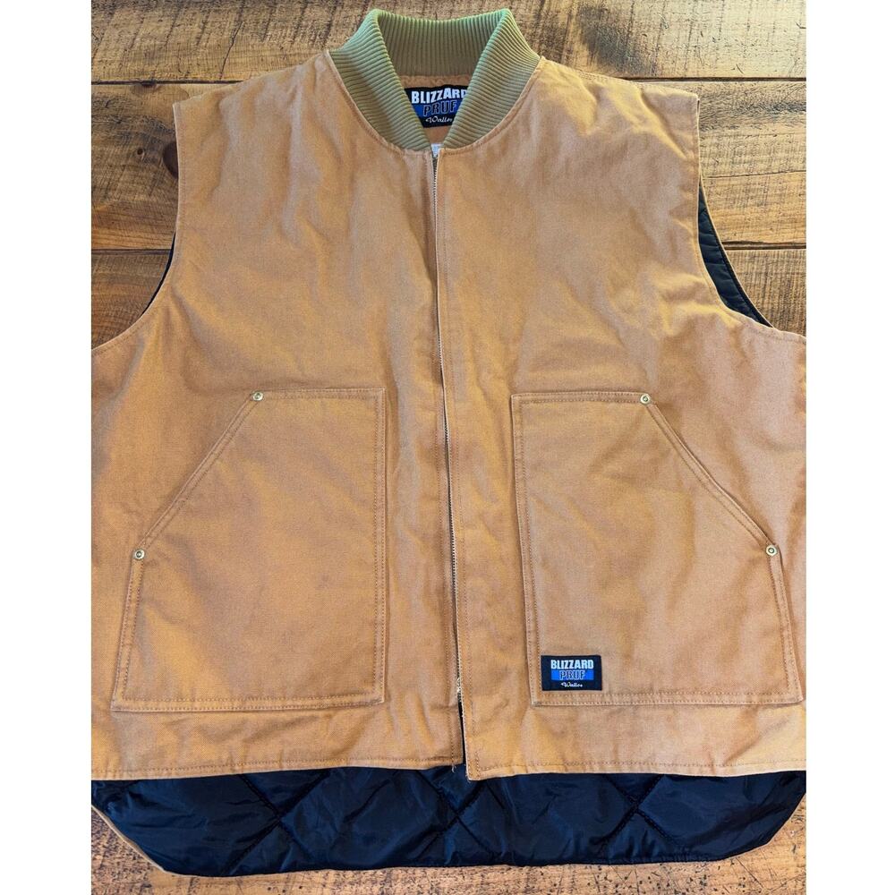 Walls Blizzard Pruf Mens Canvas Work Chore Hunting Vest Tan Full Zip Size 2XL